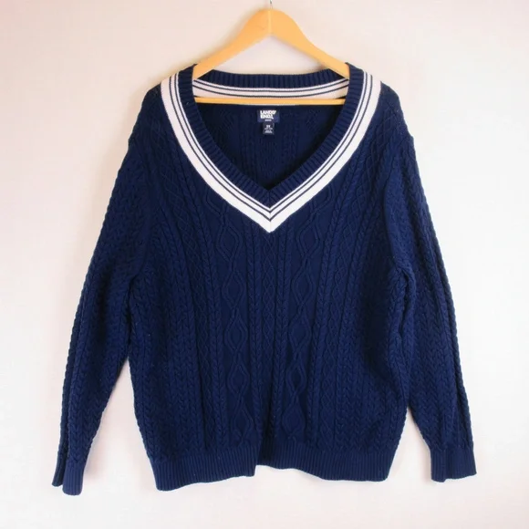 Lands' End Cable Knit Varsity Sweater Size 3X Cotton - Picture 2 of 15